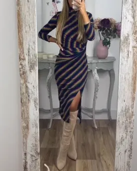 TastyHottie - Fashionable Striped High Neck Dress