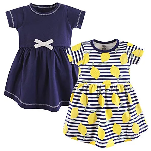Touched by Nature Girls' Organic Cotton Short-Sleeve Dresses, Lemons, 4-Toddler