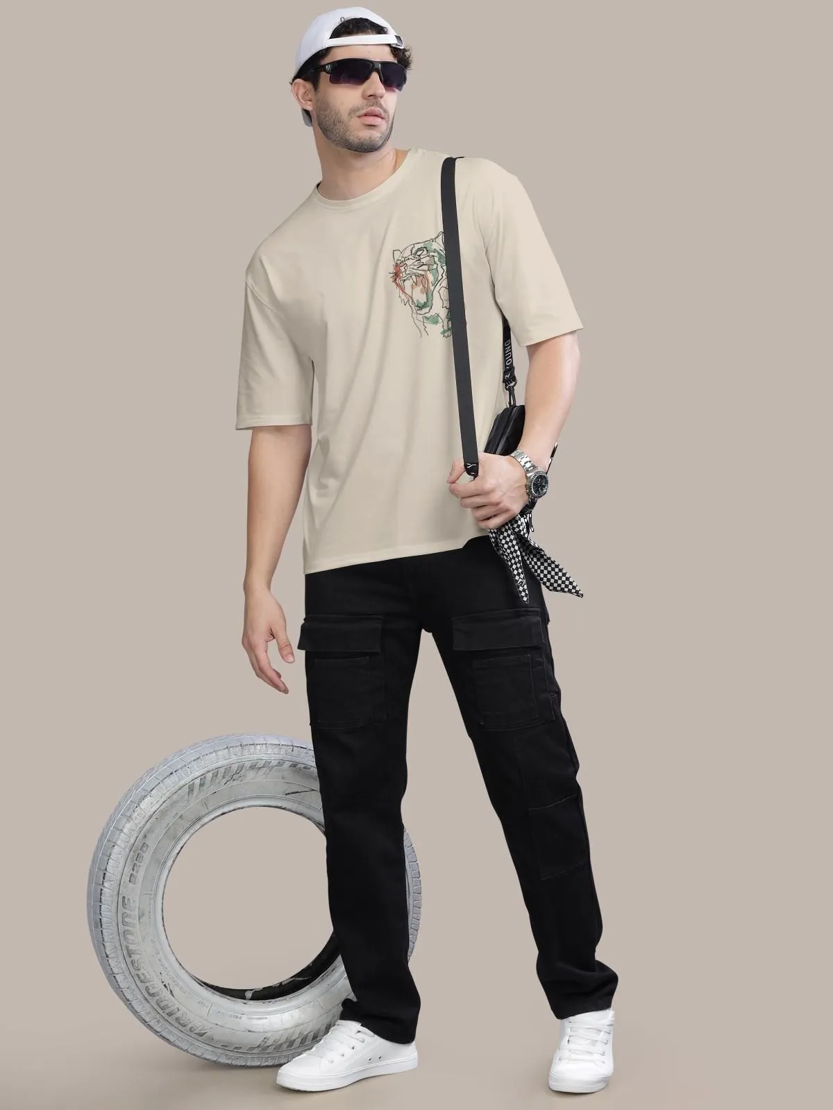 Trendy Cotton Blend Graphic Print Oversized T-Shirt for Men's