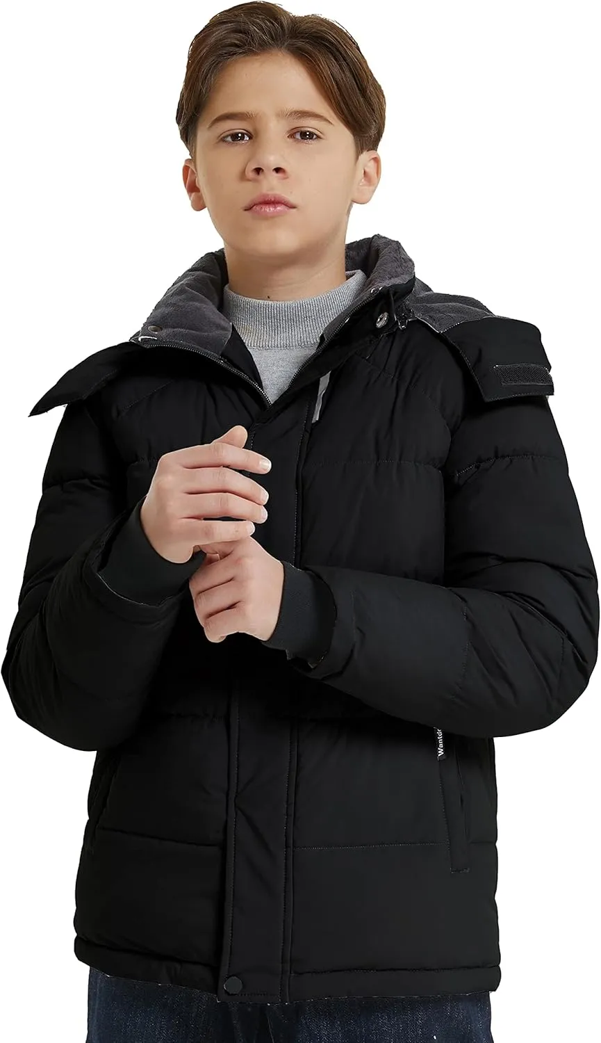 wantdo Boy's Fleece Winter Coat Waterproof Puffer Jacket Warm Winter Jackets with Hood