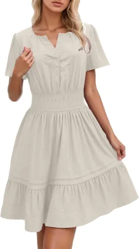 Women Summer Mini Short Dress Wrap V Neck Short Flared Sleeve Wedding Guest Dress Beach Vacation Tropical Sundress