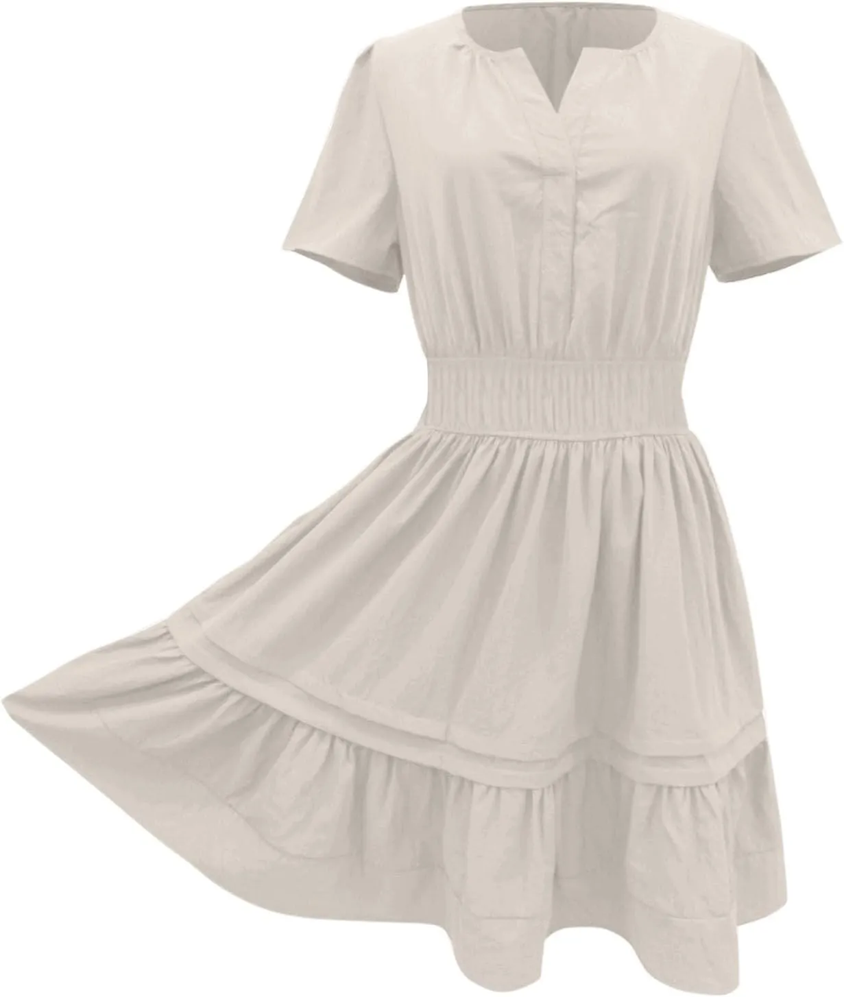 Women Summer Mini Short Dress Wrap V Neck Short Flared Sleeve Wedding Guest Dress Beach Vacation Tropical Sundress