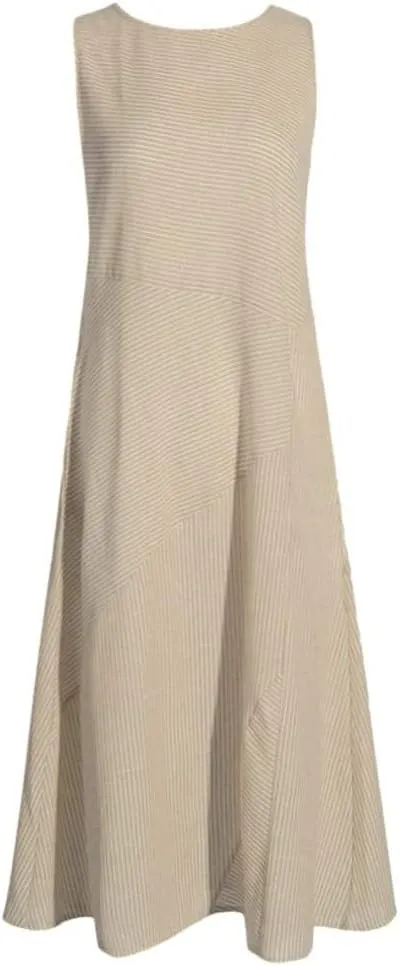 Women's Cotton Linen Sleeveless Midi Dress Striped Print Tank Dresses Flowy Casual Beach Long Sundress with Pocket