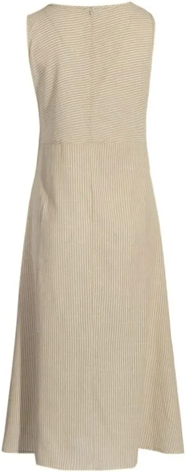 Women's Cotton Linen Sleeveless Midi Dress Striped Print Tank Dresses Flowy Casual Beach Long Sundress with Pocket