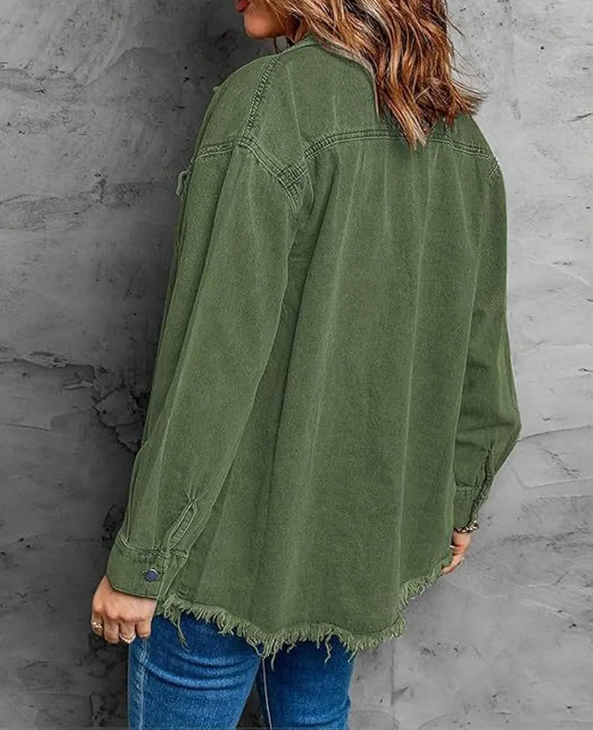 Women's Denim Jacket Casual Boyfriend Denim Shirts Distresse 2025 Long Sleeve Pockets Oversized Jean Jackets
