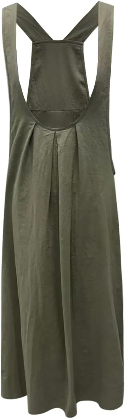 Womens Summer Button Down Maxi Shirt Dress Sleeveless Collared Tiered Work Dresses Beach Sundress with Pockets