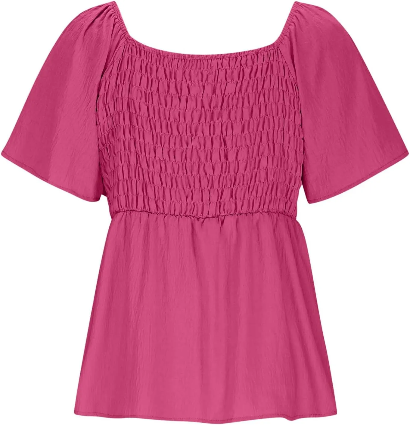 Womens Summer Dressy Tops Short Sleeves Crewneck Pleated Patchwork Tunic Top Leisure Loose Hide Belly T-Shirts