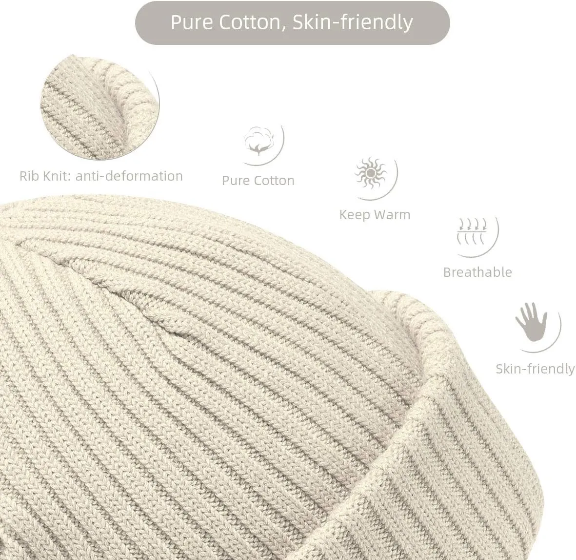zowya Mens Winter Knit Beanie Hat, Rib Watch Cap Skull Cap Winter Ski Hat for Daily, 1 Hat 2 Style
